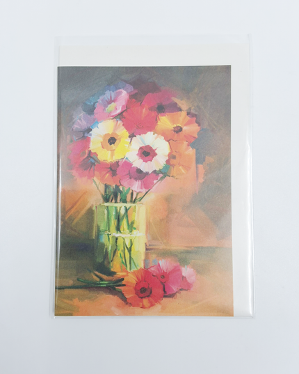 Wenskaart vaas met boeket op tafel