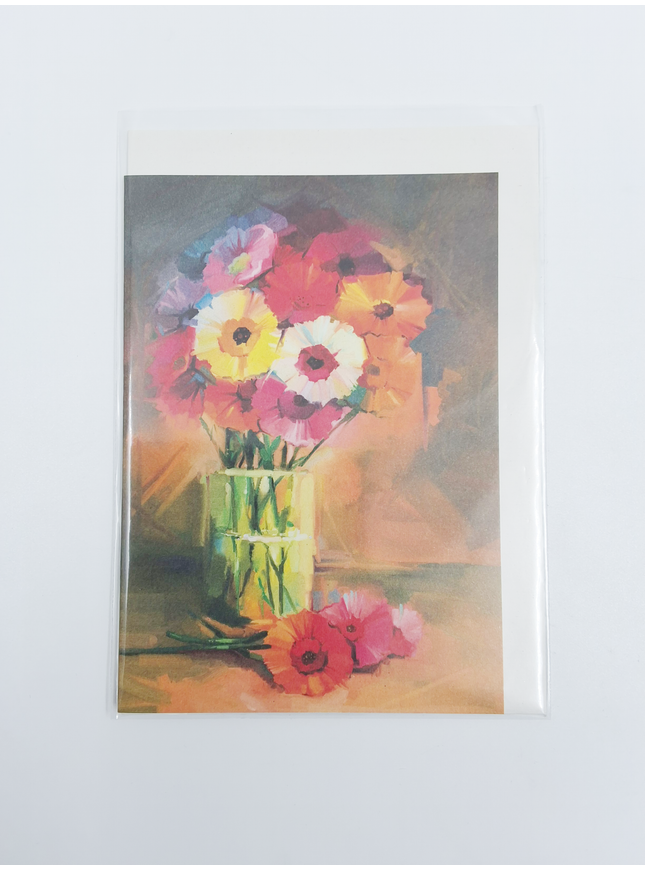 Wenskaart vaas met boeket op tafel