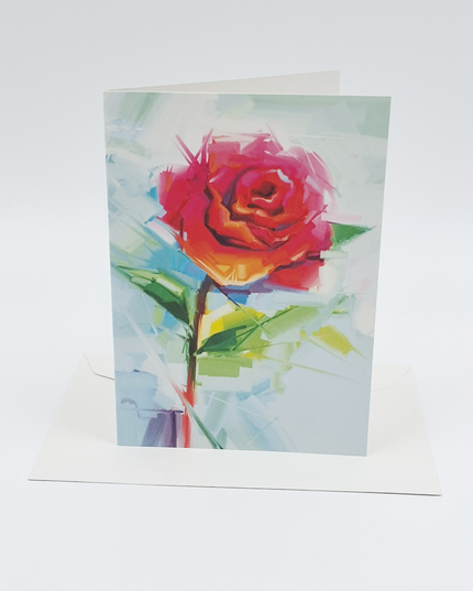 Wenskaart roos op blauwe achtergrond