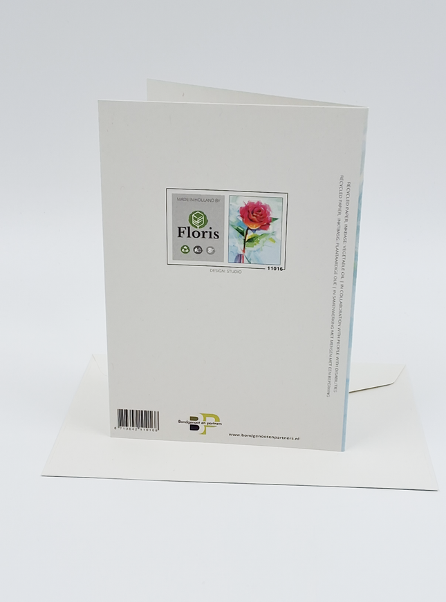 Wenskaart roos op blauwe achtergrond