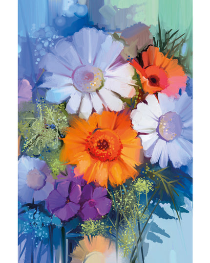 Wenskaart boeket met paarse bloemen