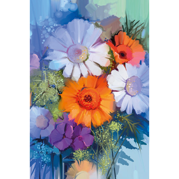 Wenskaart boeket met paarse bloemen