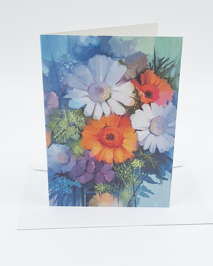 Wenskaart boeket met paarse bloemen