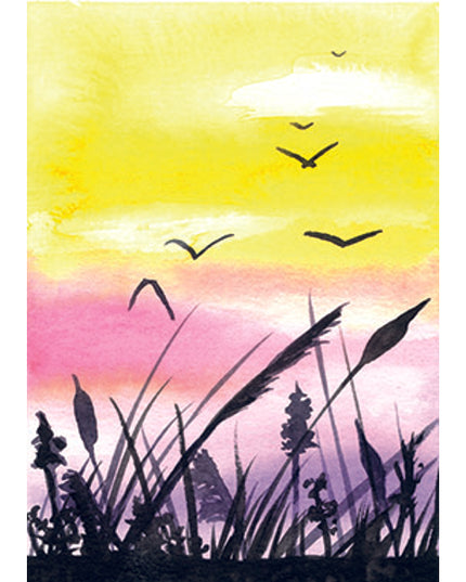 Wenskaart riet en vogels