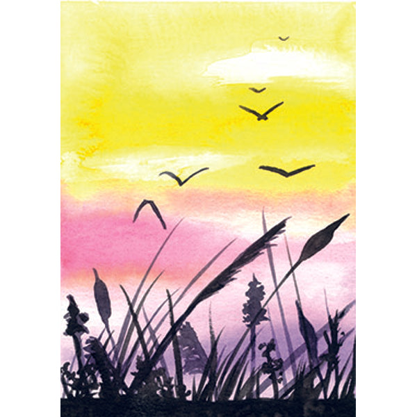 Wenskaart riet en vogels