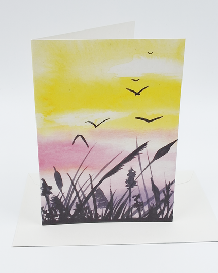 Wenskaart riet en vogels