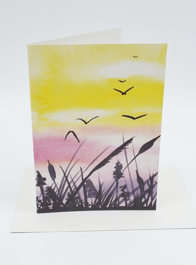 Wenskaart riet en vogels