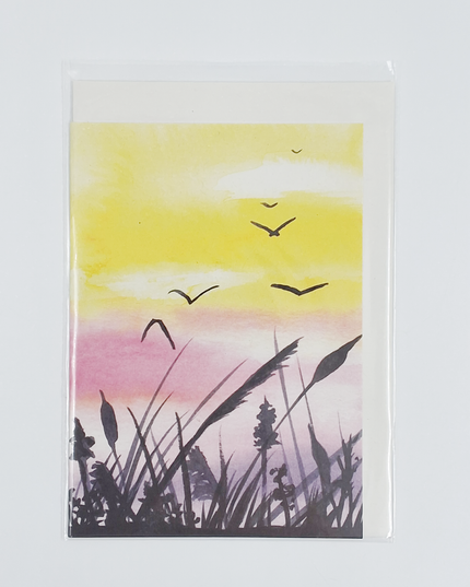 Wenskaart riet en vogels