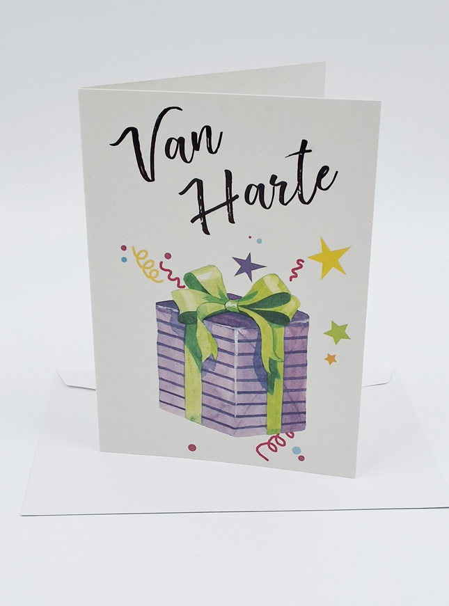 Wenskaart van harte cadeautje