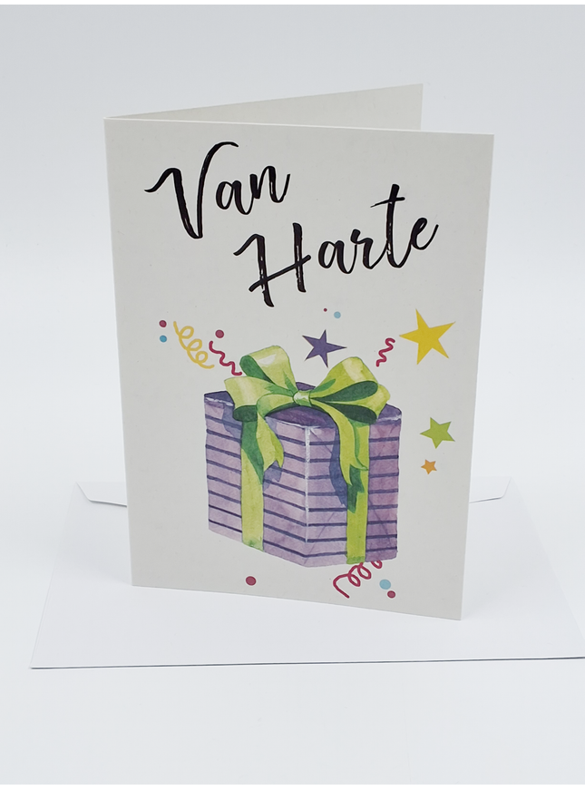Wenskaart van harte cadeautje