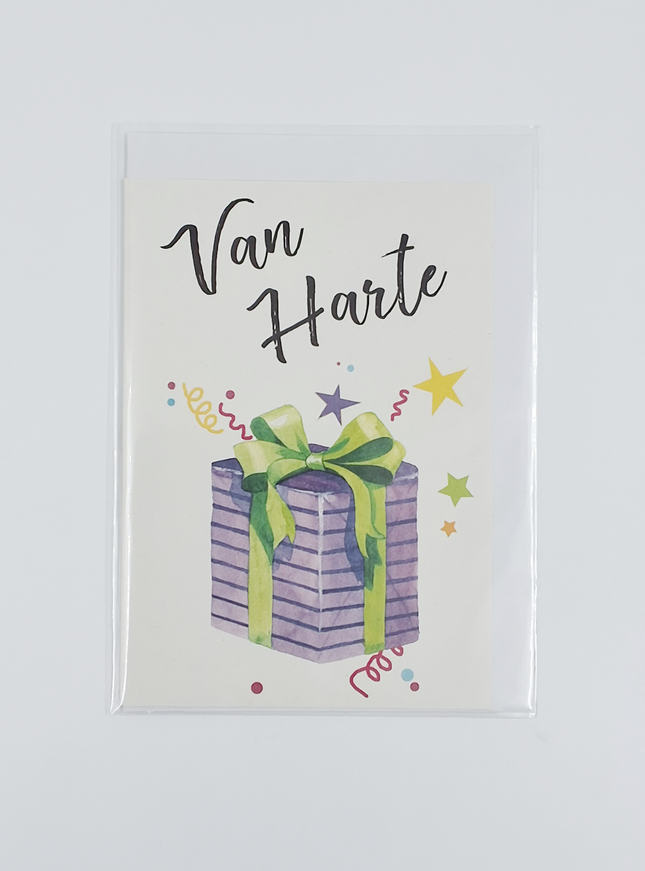 Wenskaart van harte cadeautje