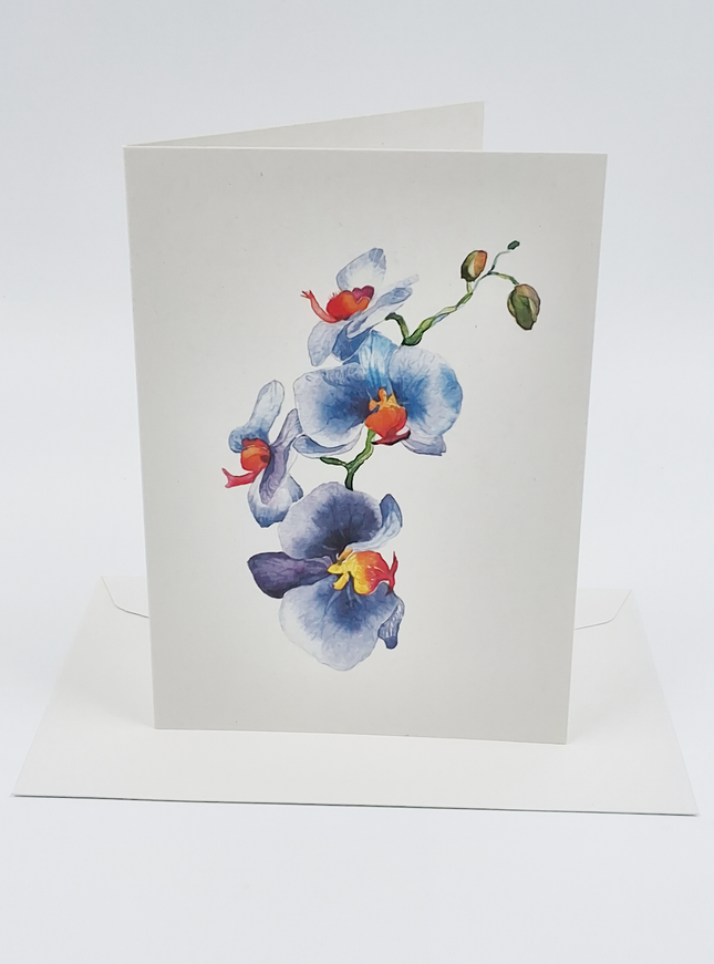 Wenskaart orchidee blauw