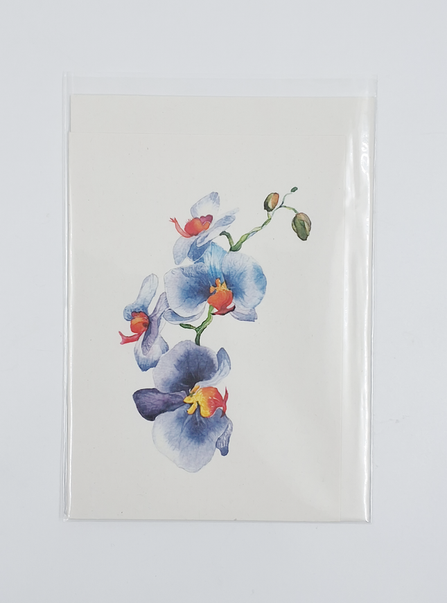Wenskaart orchidee blauw