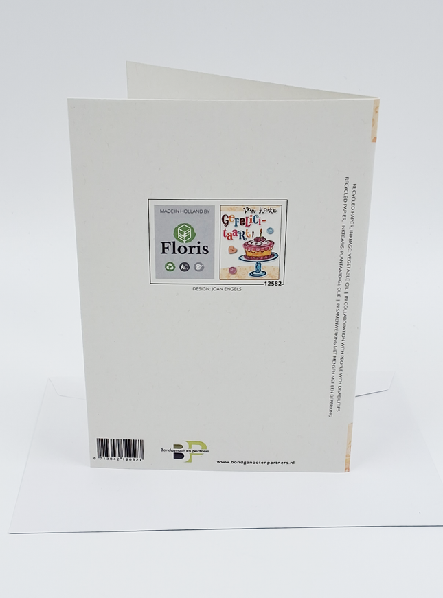 Wenskaart van harte gefeliciteerd, taart