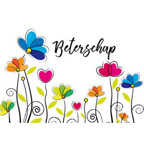Wenskaart beterschap, bloemetjes