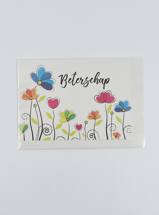 Wenskaart beterschap, bloemetjes
