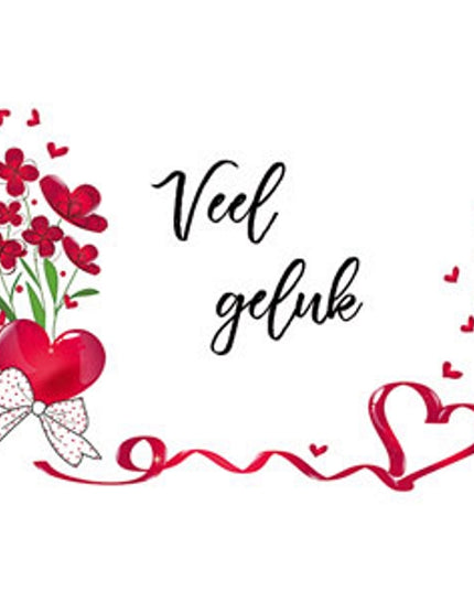 Wenskaart veel geluk, hart/strik