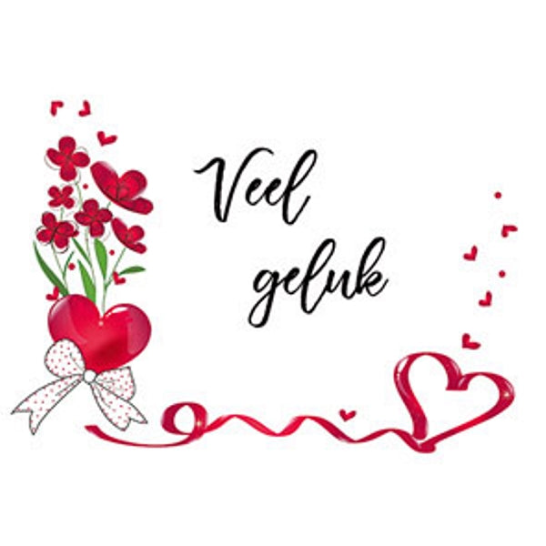 Wenskaart veel geluk, hart/strik