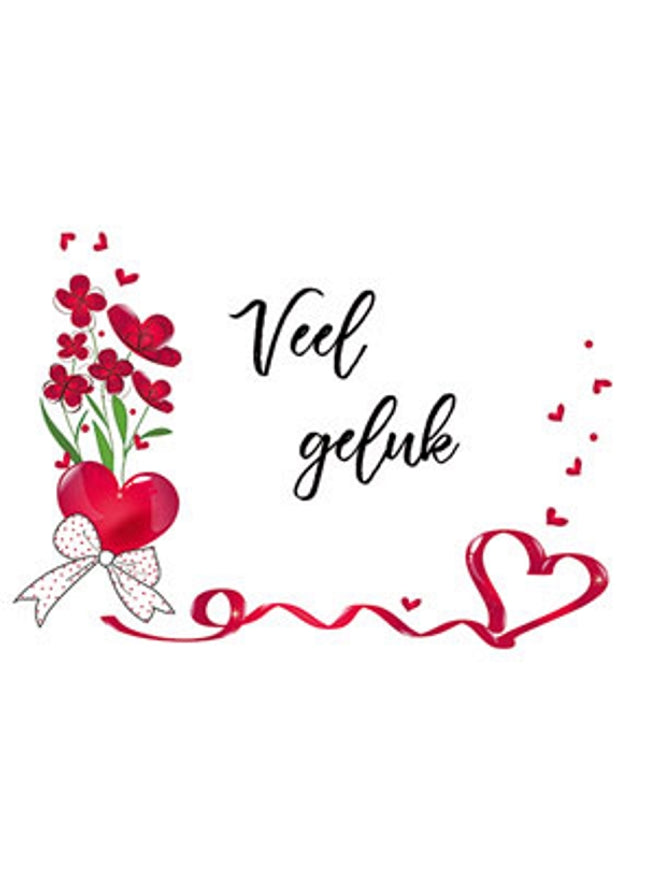 Wenskaart veel geluk, hart/strik