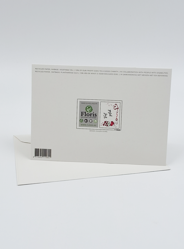 Wenskaart veel geluk, hart/strik