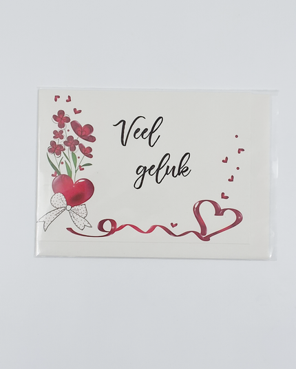 Wenskaart veel geluk, hart/strik