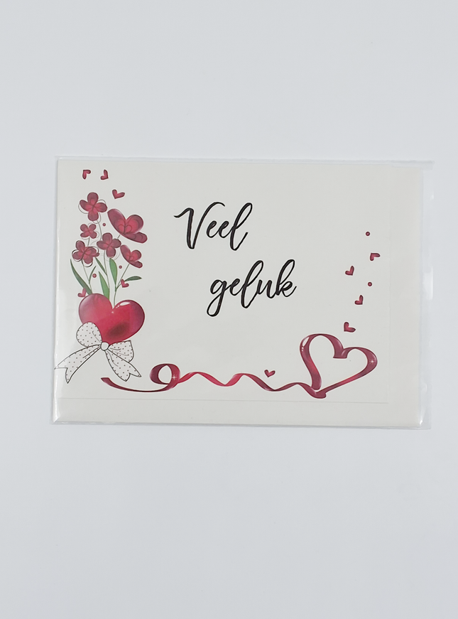 Wenskaart veel geluk, hart/strik