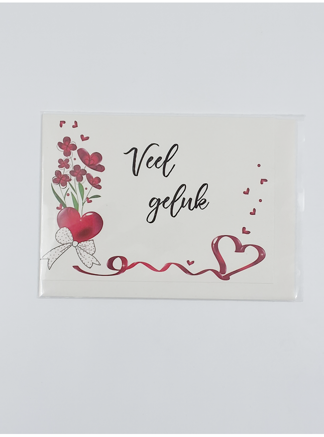 Wenskaart veel geluk, hart/strik
