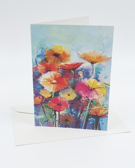 Wenskaart gerbera oranje/roze/geel