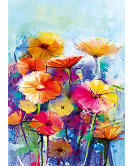 Wenskaart gerbera oranje/roze/geel