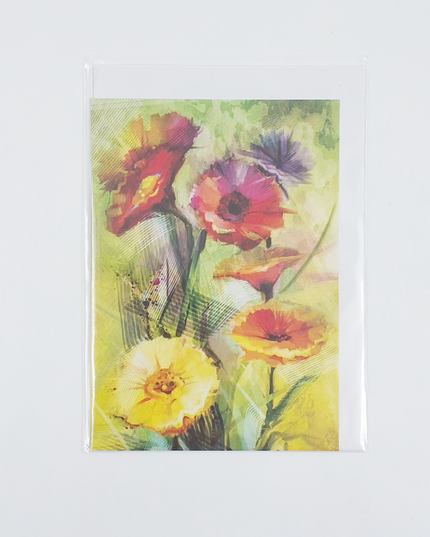 Wenskaart gerbera rood/geel