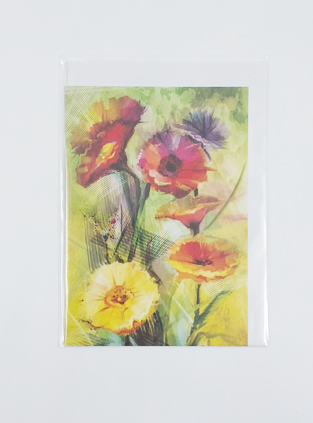 Wenskaart gerbera rood/geel
