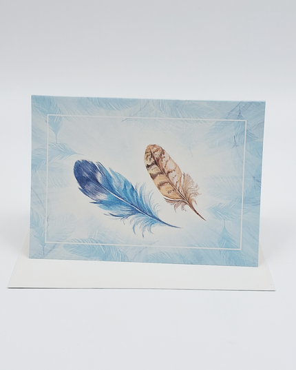 Wenskaart veertjes blauw
