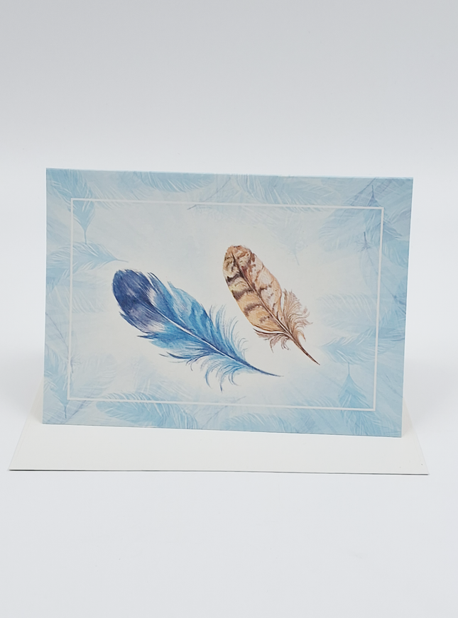 Wenskaart veertjes blauw