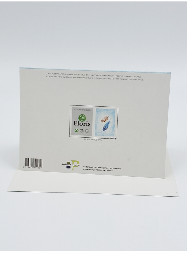 Wenskaart veertjes blauw