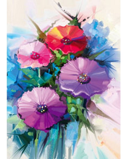 Wenskaart lentebloemen paars rood