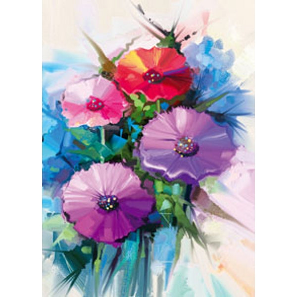 Wenskaart lentebloemen paars rood