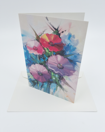 Wenskaart lentebloemen paars rood