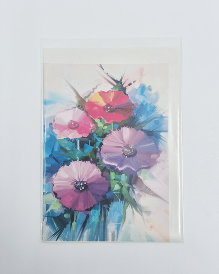 Wenskaart lentebloemen paars rood