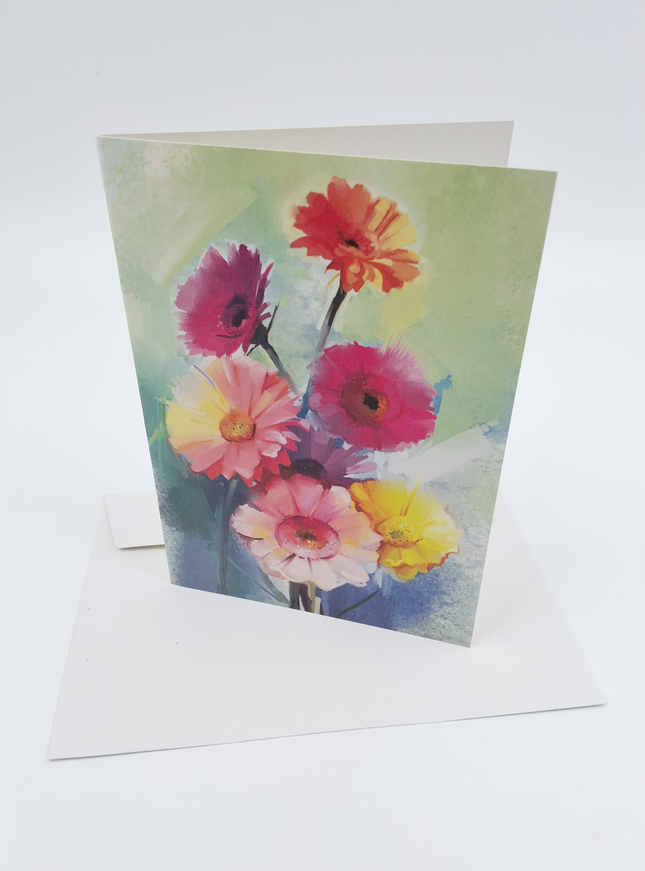 Wenskaart lentebloemen roze geel