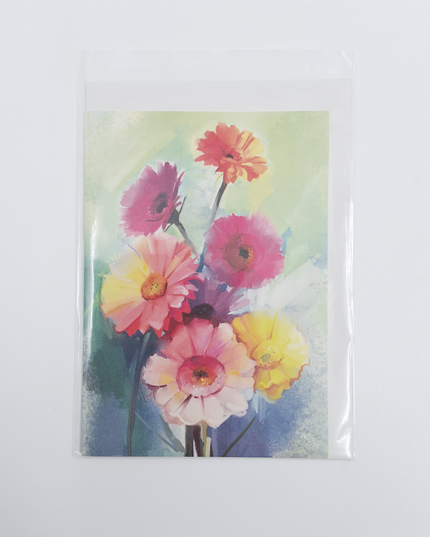 Wenskaart lentebloemen roze geel