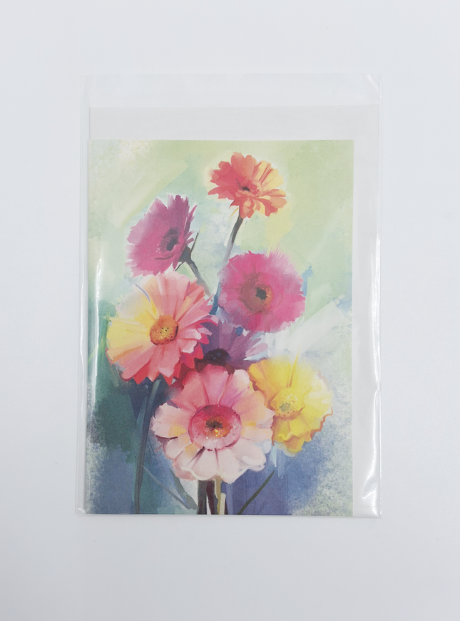 Wenskaart lentebloemen roze geel