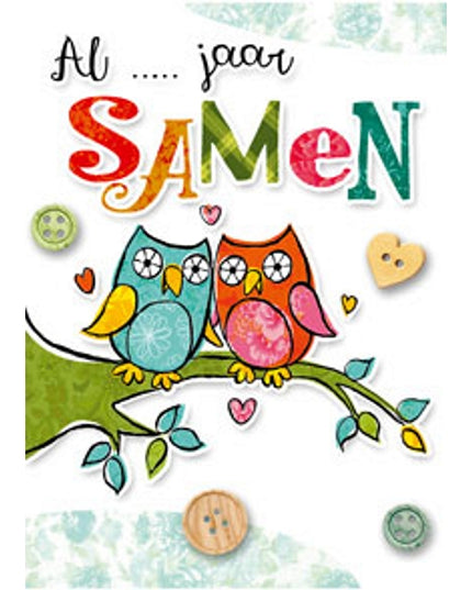 Wenskaart uilen, al … jaar samen