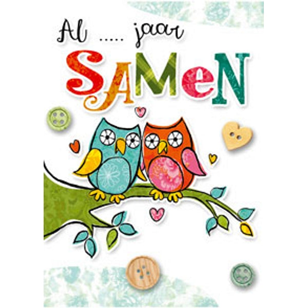 Wenskaart uilen, al … jaar samen