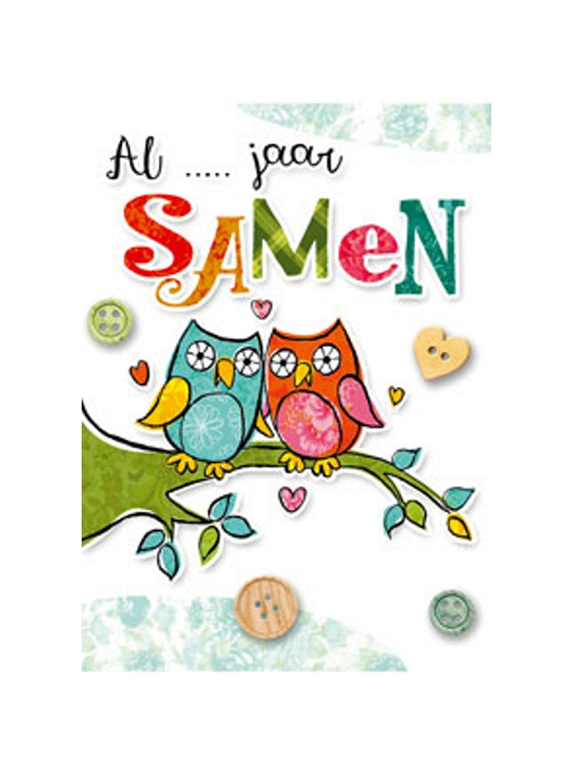 Wenskaart uilen, al … jaar samen