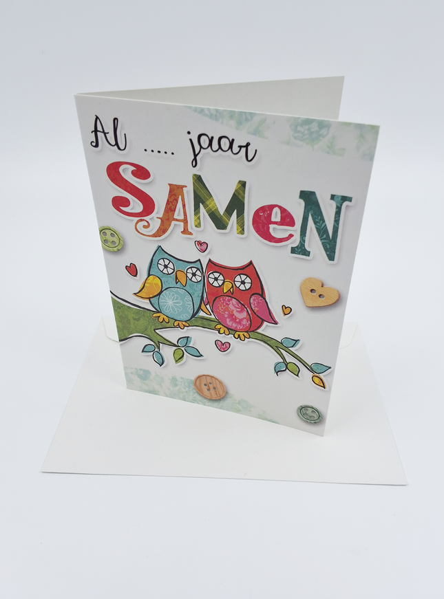Wenskaart uilen, al … jaar samen