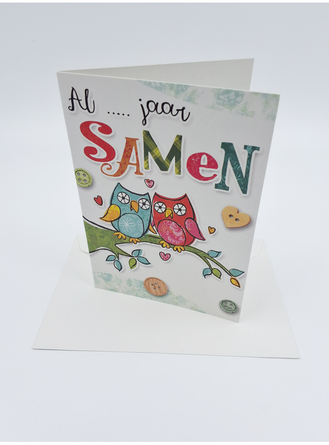 Wenskaart uilen, al … jaar samen