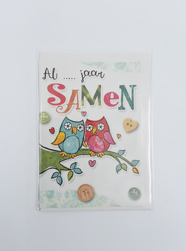 Wenskaart uilen, al … jaar samen