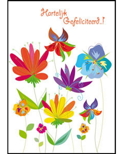 Wenskaart bloemen, hartelijk gefeliciteerd