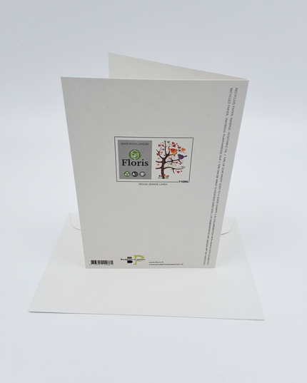 Wenskaart boom vogels hartjes