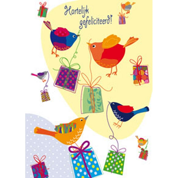Wenskaart vogels cadeautjes, gefeliciteerd